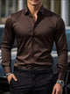 Men's slim fit long-sleeved button-up shirt with spread collar