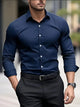 Men's slim fit long-sleeved button-up shirt with spread collar