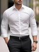 Men's slim fit long-sleeved button-up shirt with spread collar