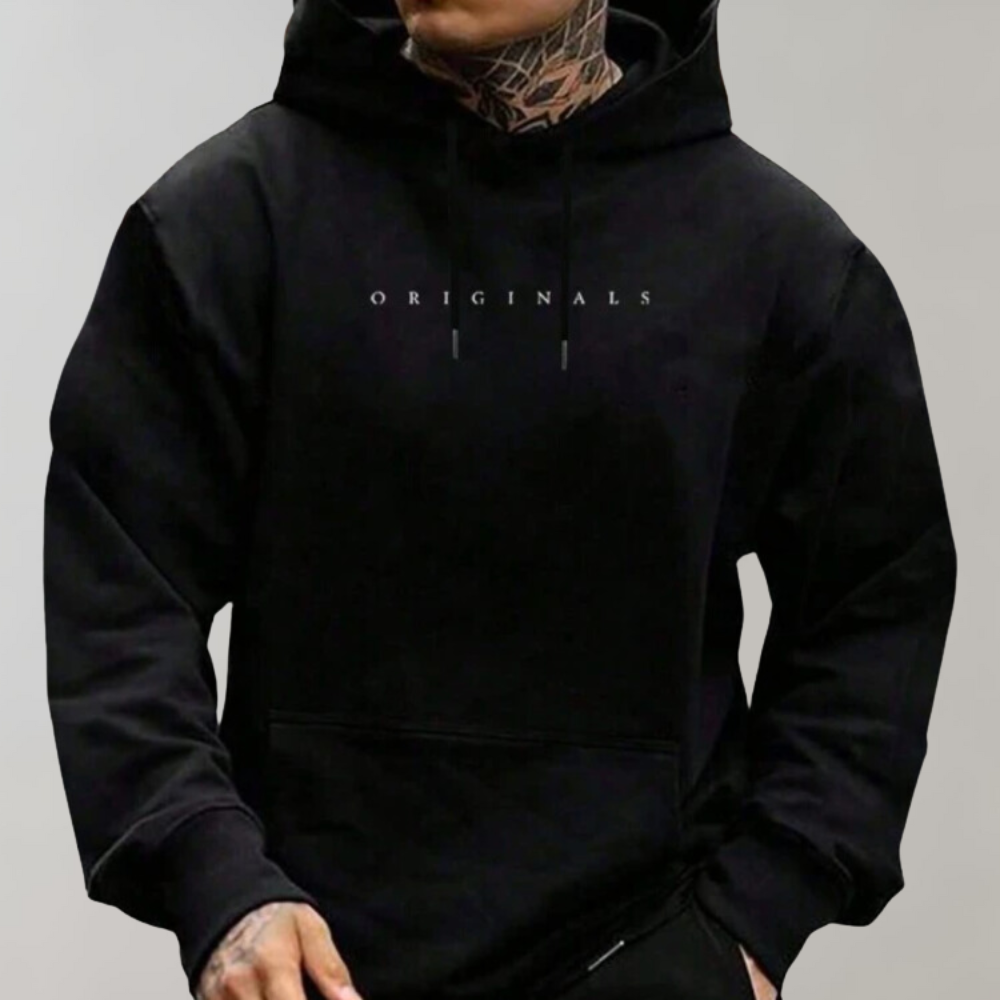 Men's oversized pullover hoodie with drawstring hood and front pouch pocket