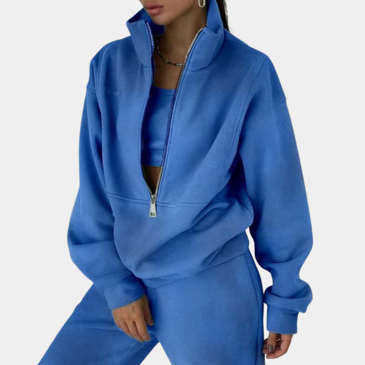 Women's relaxed tracksuit set with zip jacket and matching trousers