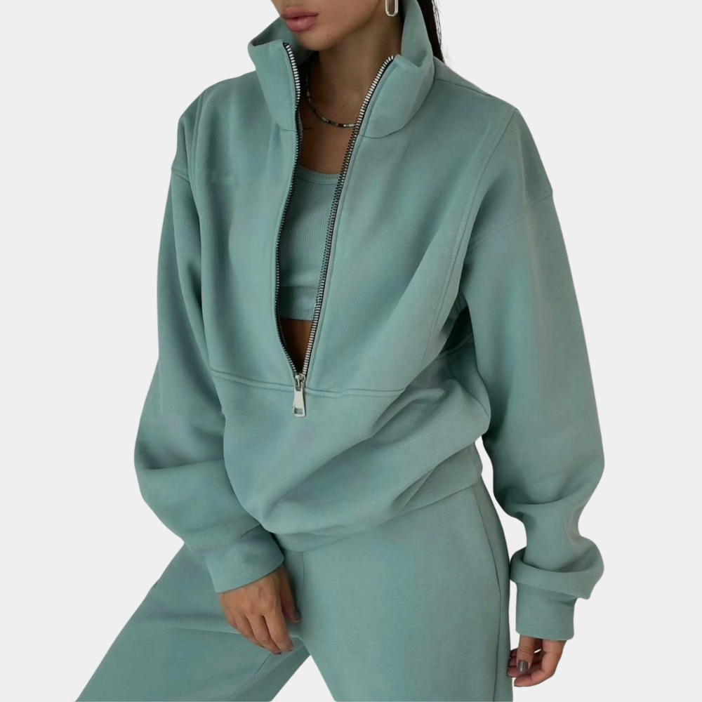 Women's relaxed tracksuit set with zip jacket and matching trousers