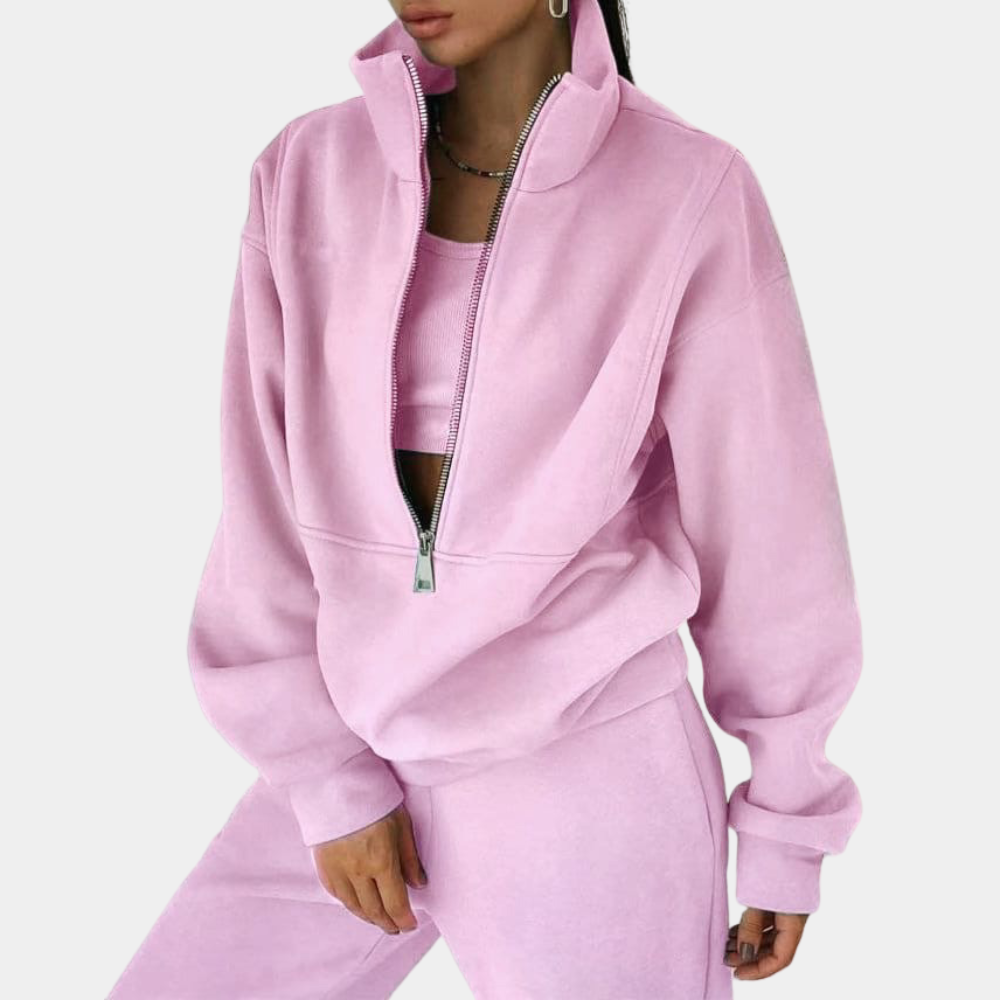 Women's relaxed tracksuit set with zip jacket and matching trousers