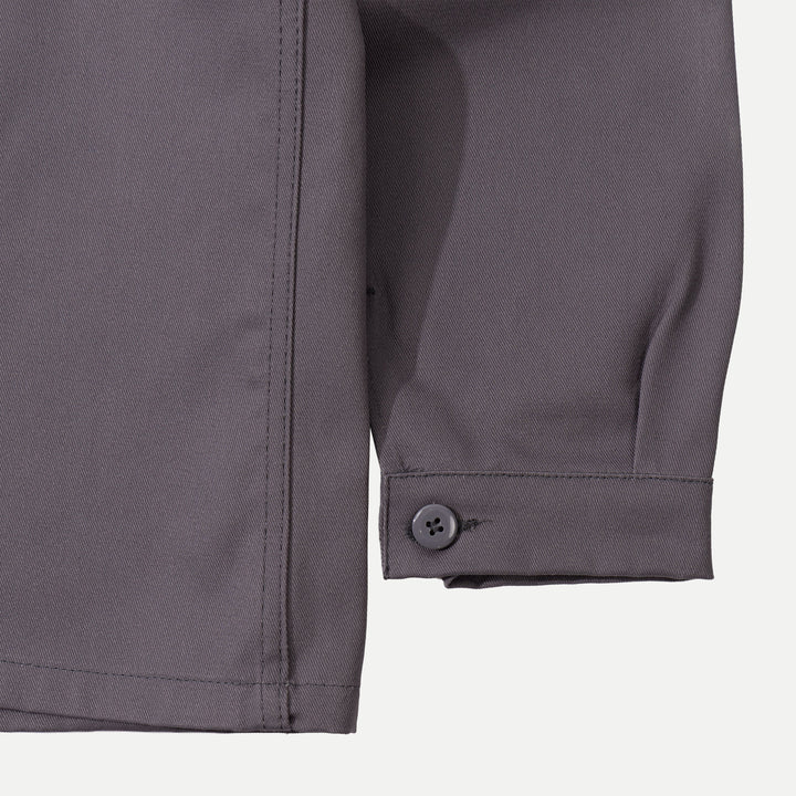 Grey men's work jacket with spread collar and four front pockets