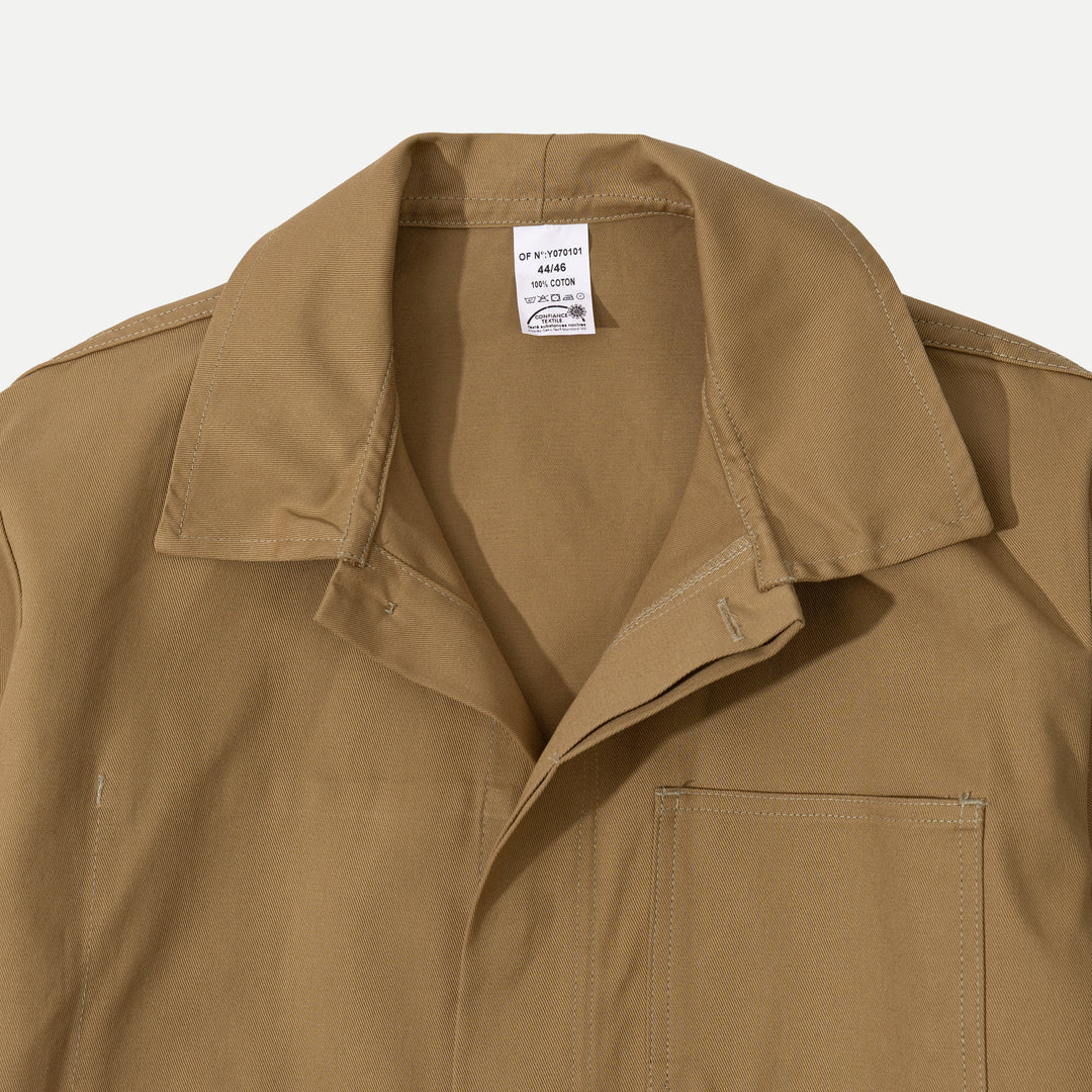 Men's brown utility jacket with four patch pockets
