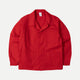 Men's red utility jacket with collar and patch pockets