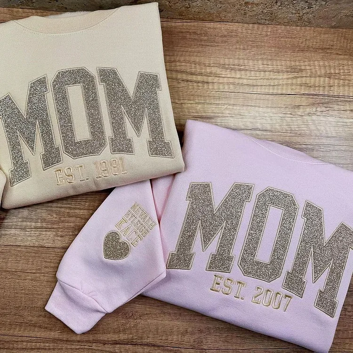 Black graphic Mom sweatshirt with raised lettering