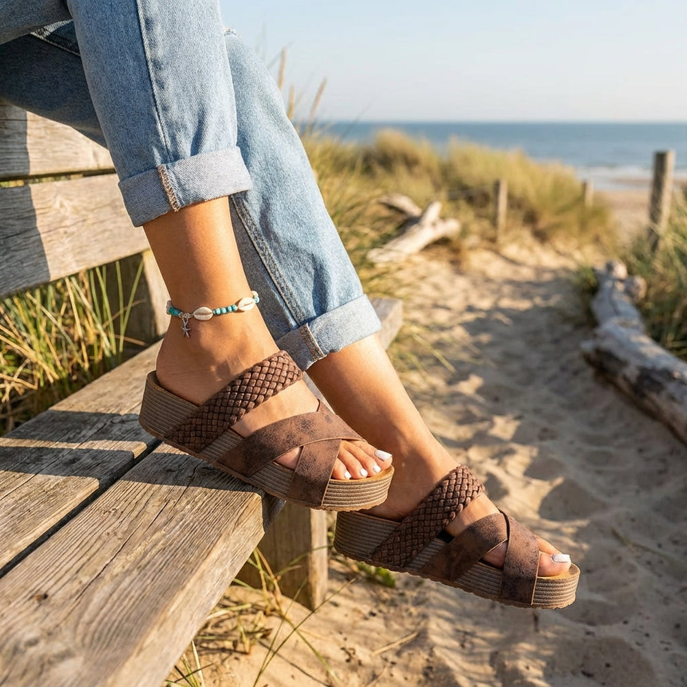 Women's Platform Sandals — Crossed Braided Strap Boho Summer Sandals