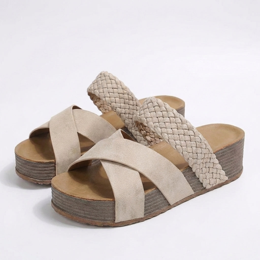 Women's Platform Sandals — Crossed Braided Strap Boho Summer Sandals