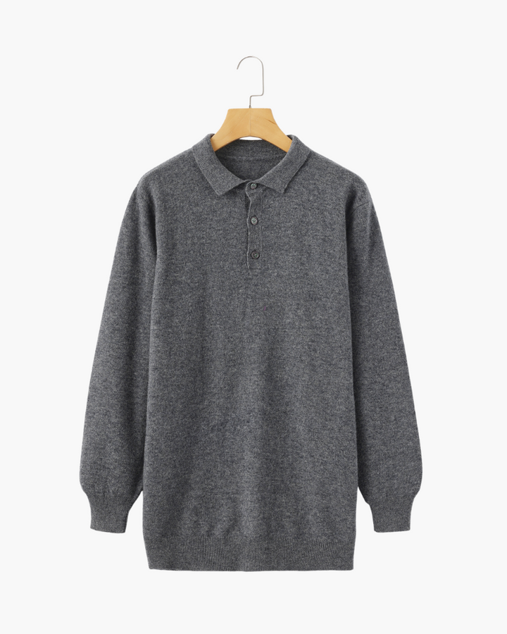 Long sleeve polo sweater with collar and three-button placket