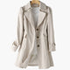 Women's long trench coat with notched lapels and button front