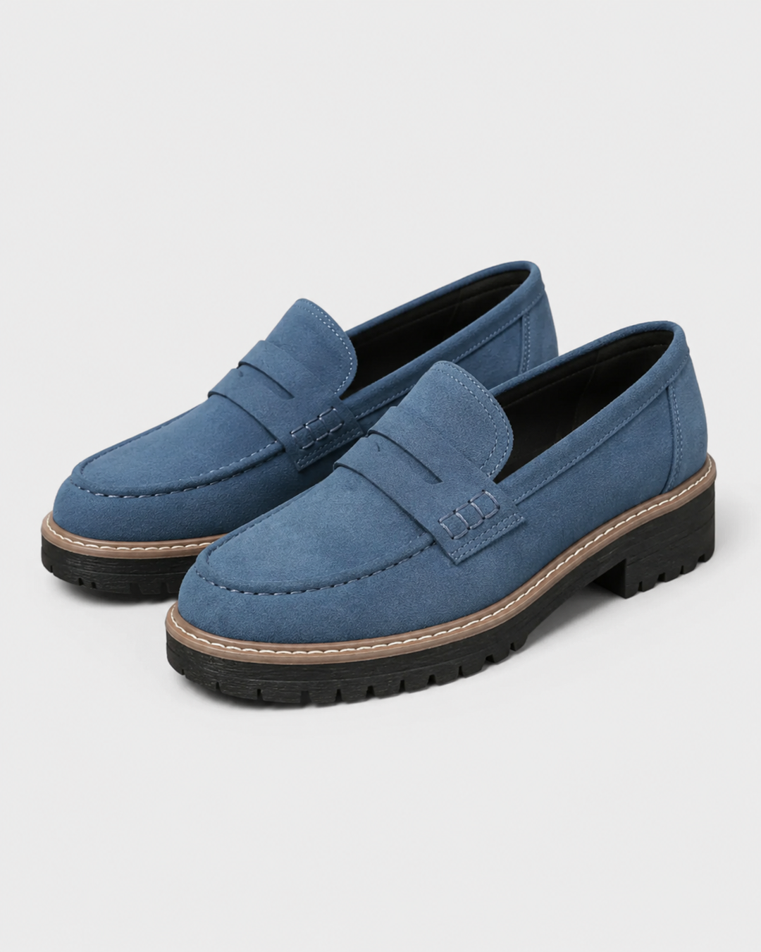 Women's penny loafers with rounded toes and lug soles