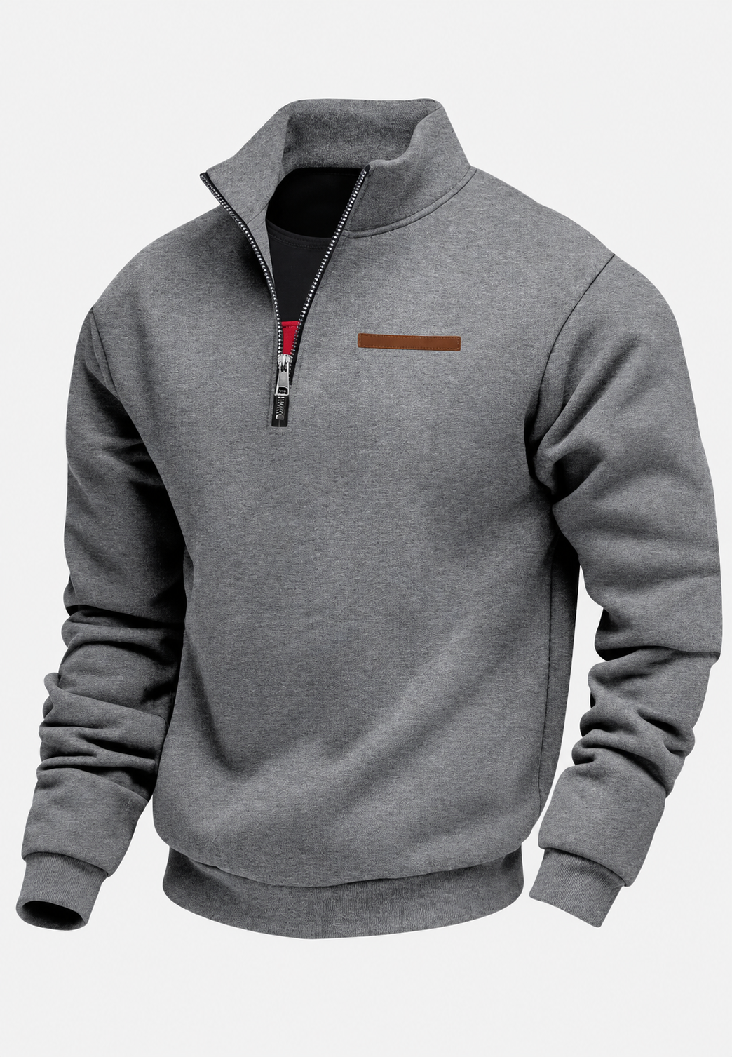 Men's plain half-zip sweatshirt with mock neck and long sleeves
