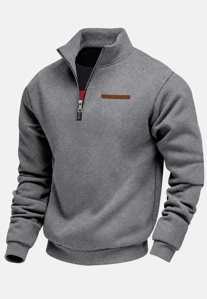 Men's plain half-zip sweatshirt with mock neck and long sleeves