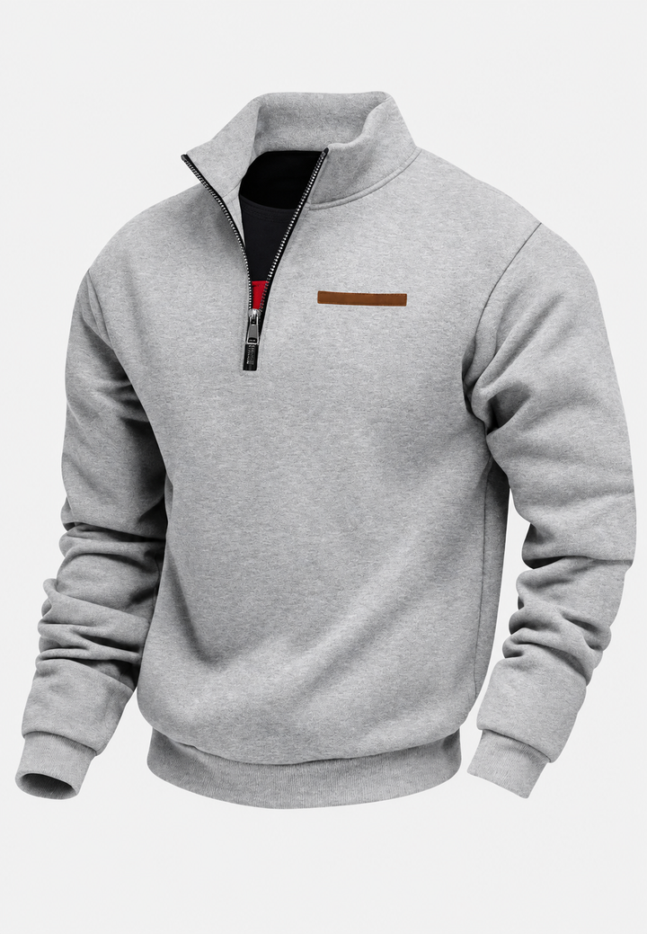Men's plain half-zip sweatshirt with mock neck and long sleeves