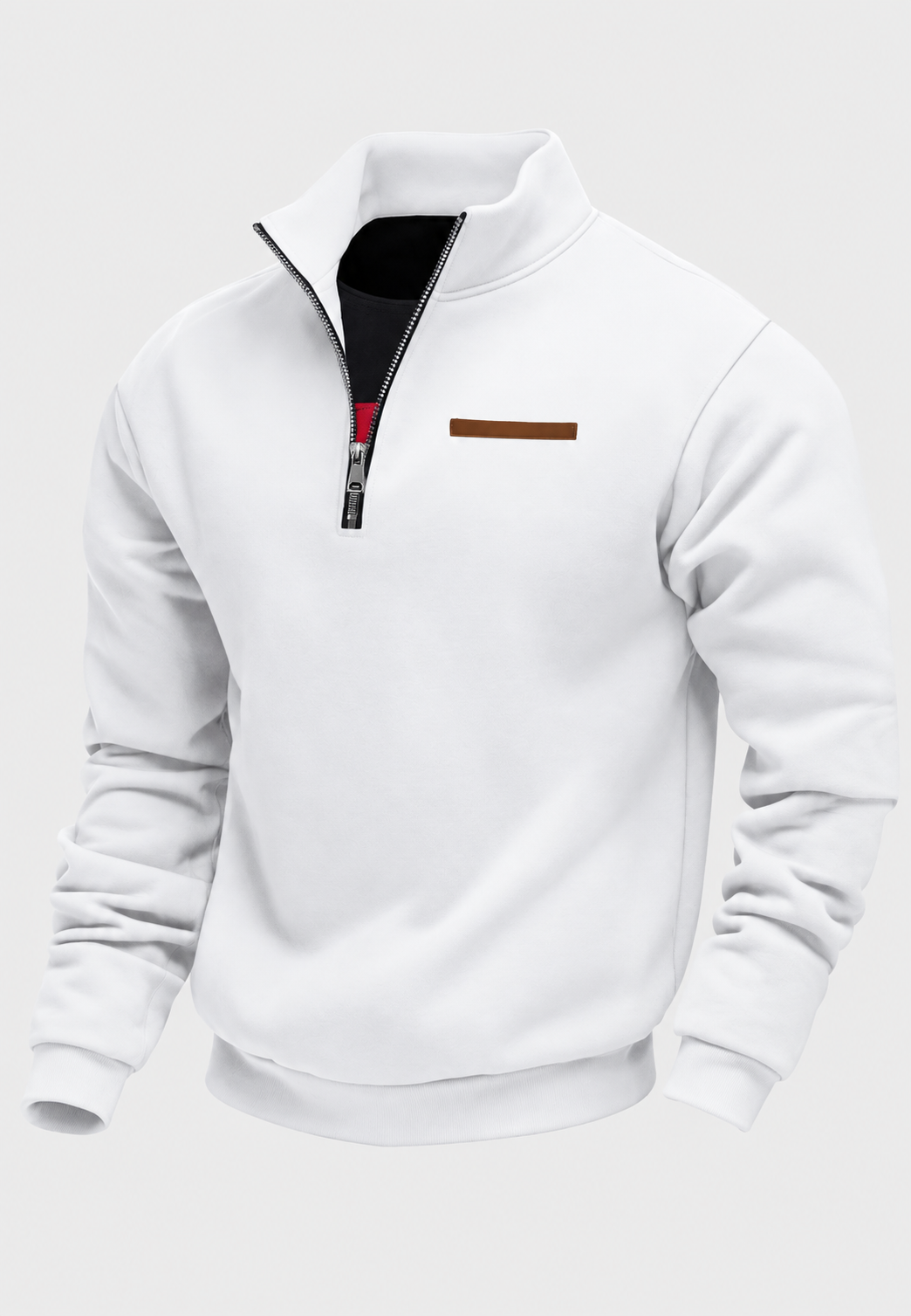 Men's plain half-zip sweatshirt with mock neck and long sleeves