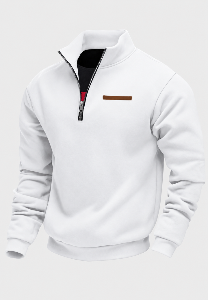 Men's plain half-zip sweatshirt with mock neck and long sleeves