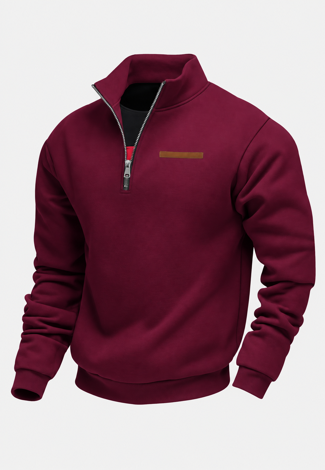 Men's plain half-zip sweatshirt with mock neck and long sleeves