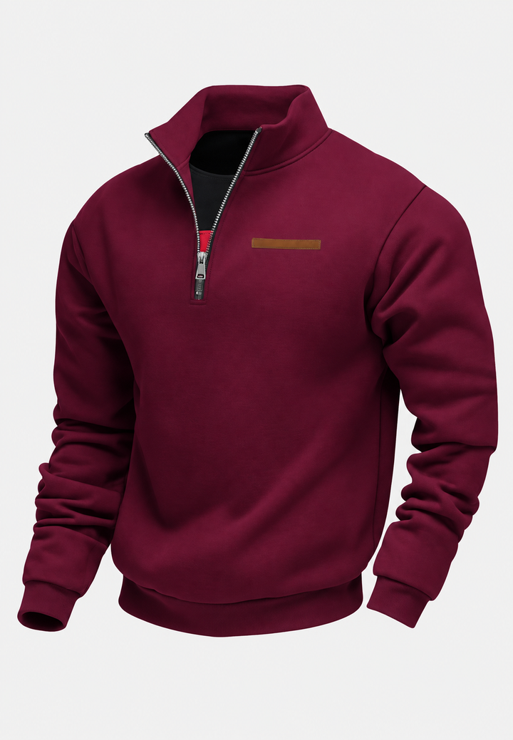 Men's plain half-zip sweatshirt with mock neck and long sleeves