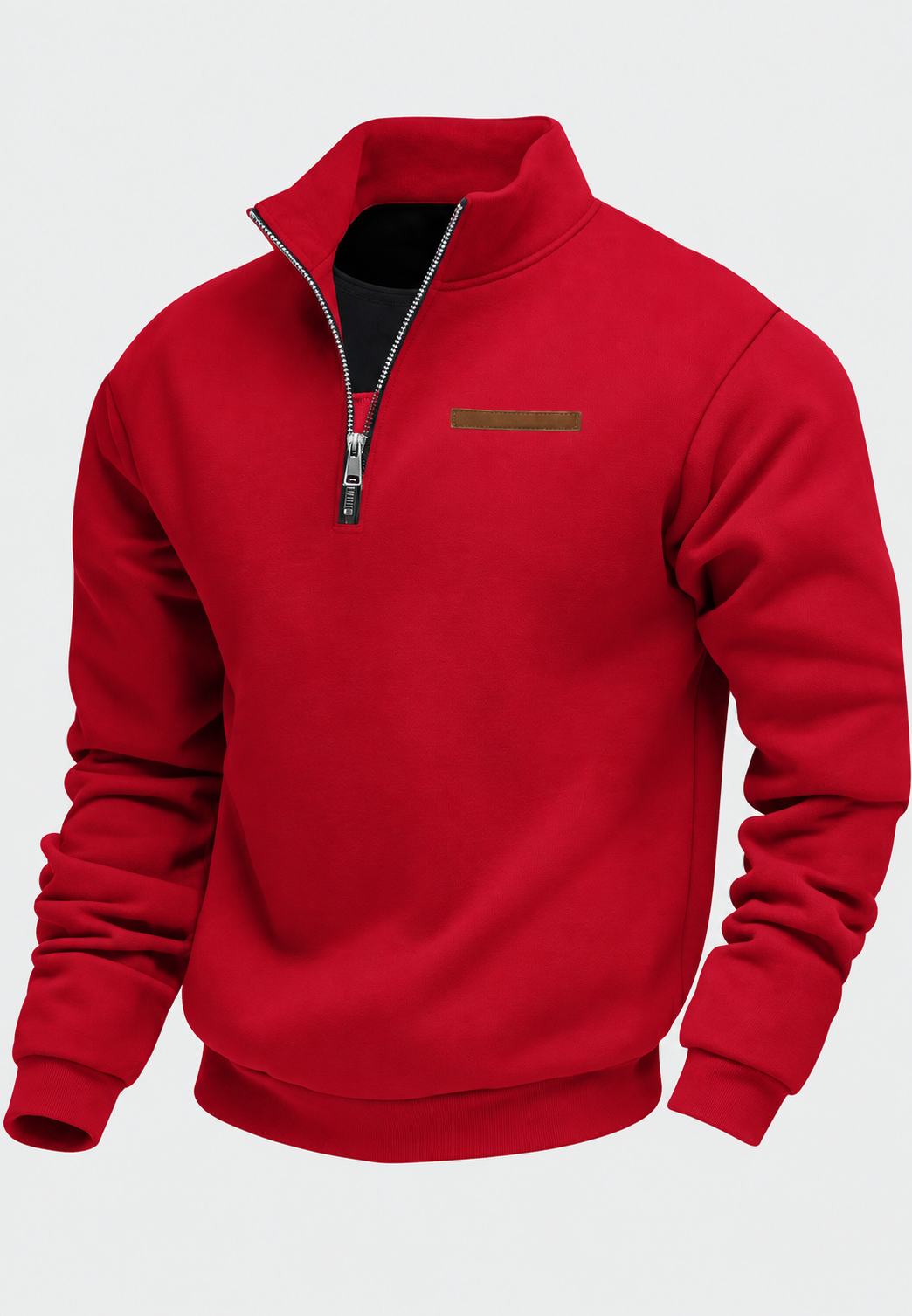 Men's plain half-zip sweatshirt with mock neck and long sleeves