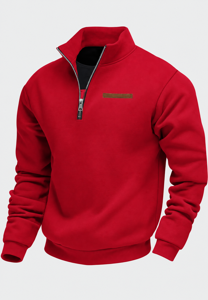 Men's plain half-zip sweatshirt with mock neck and long sleeves