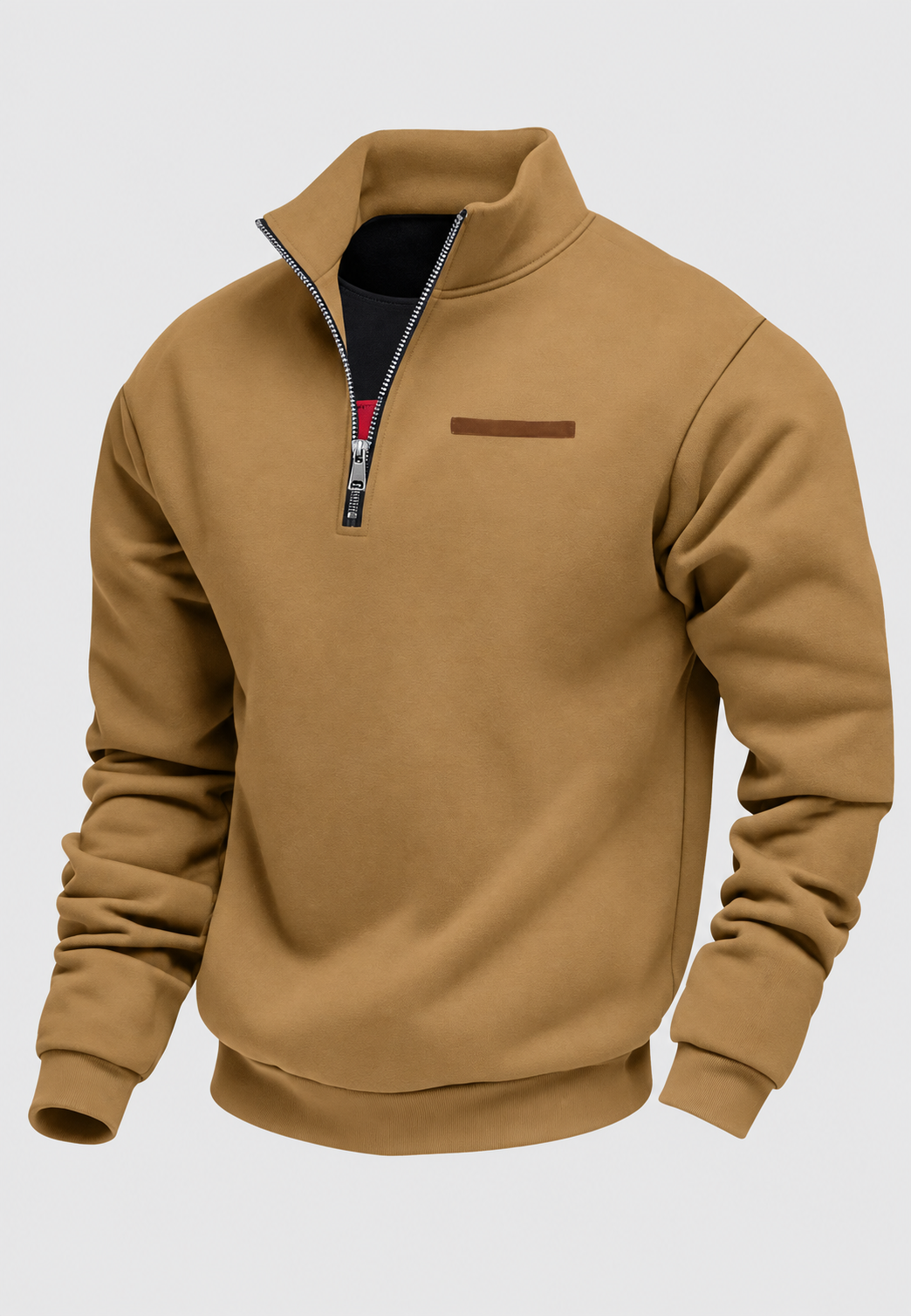 Men's plain half-zip sweatshirt with mock neck and long sleeves