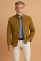 Men's formal long-sleeve blazer with mandarin collar, button front and flap pockets
