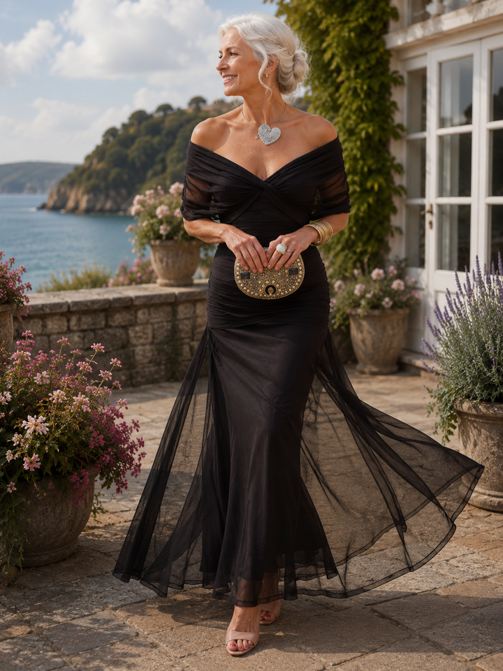 Women's Pleated Waist Maxi Dress — V-Neck Flowing Evening Dress