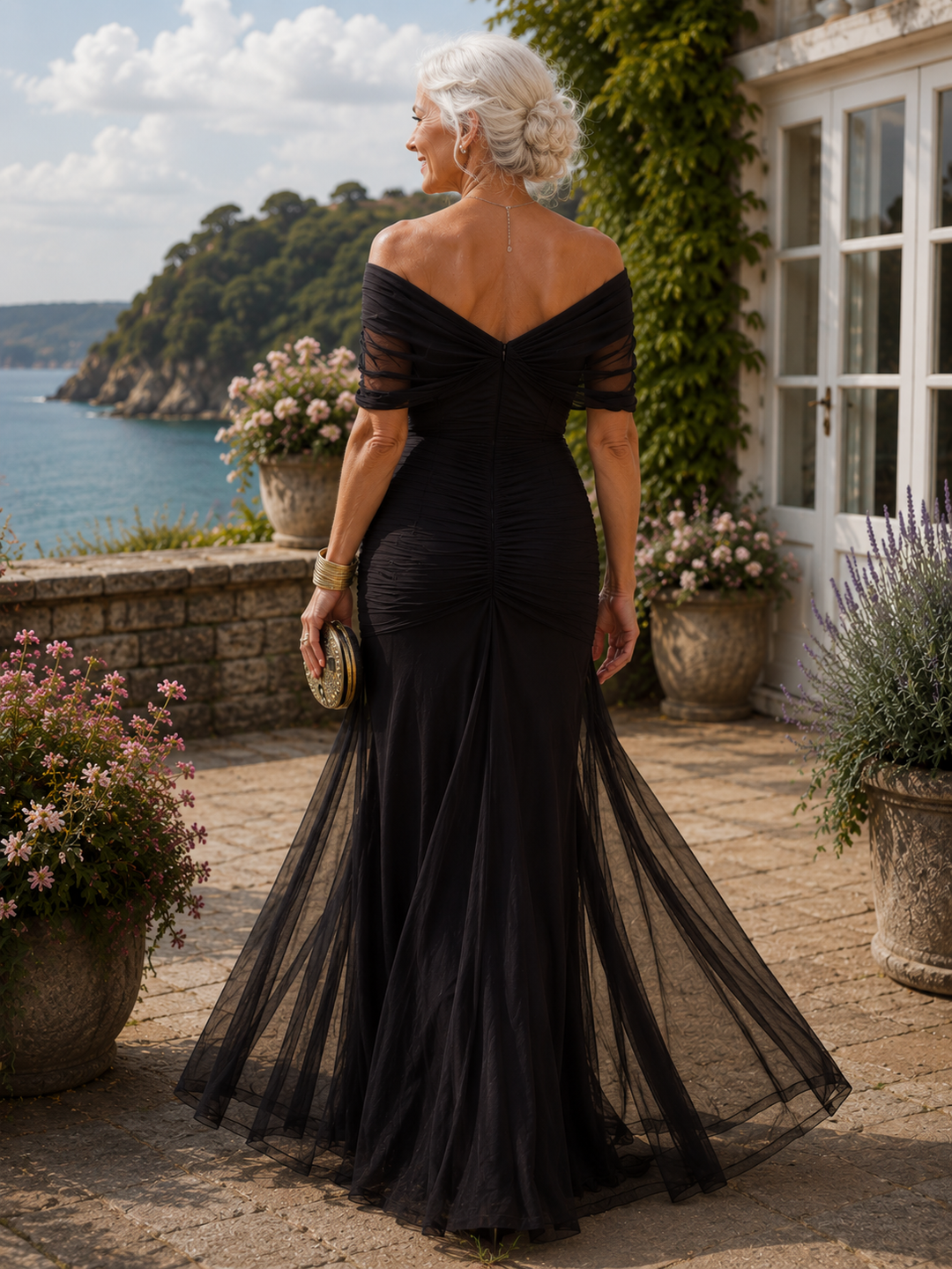 Women's Pleated Waist Maxi Dress — V-Neck Flowing Evening Dress