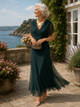 Women's Pleated Waist Maxi Dress — V-Neck Flowing Evening Dress