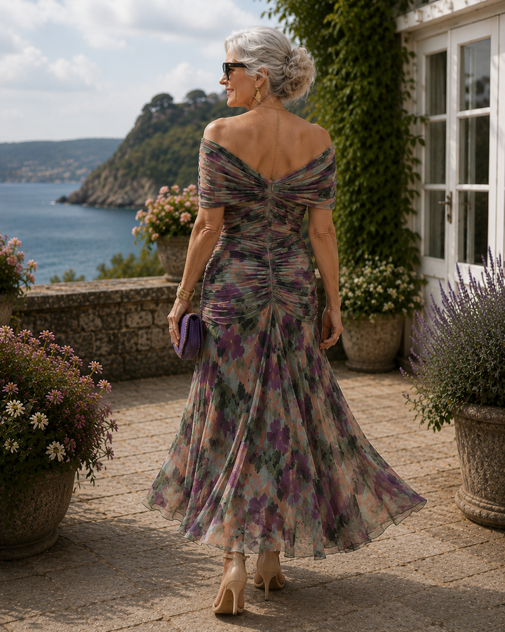 Women's Pleated Waist Maxi Dress — V-Neck Flowing Evening Dress