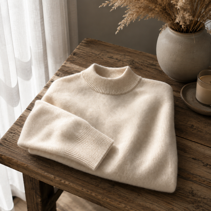 Plain high neck jumper with long sleeves and ribbed trims