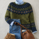 Green Nordic pattern jumper with crew neck and long sleeves