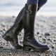 Women's knee-high boots with buckle strap, side zipper and lug sole