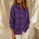 Women's oversized checked cardigan with collar, long sleeves and button front