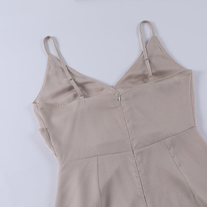 Women's floor-length maxi dress with spaghetti straps, V-neck, and high thigh slit