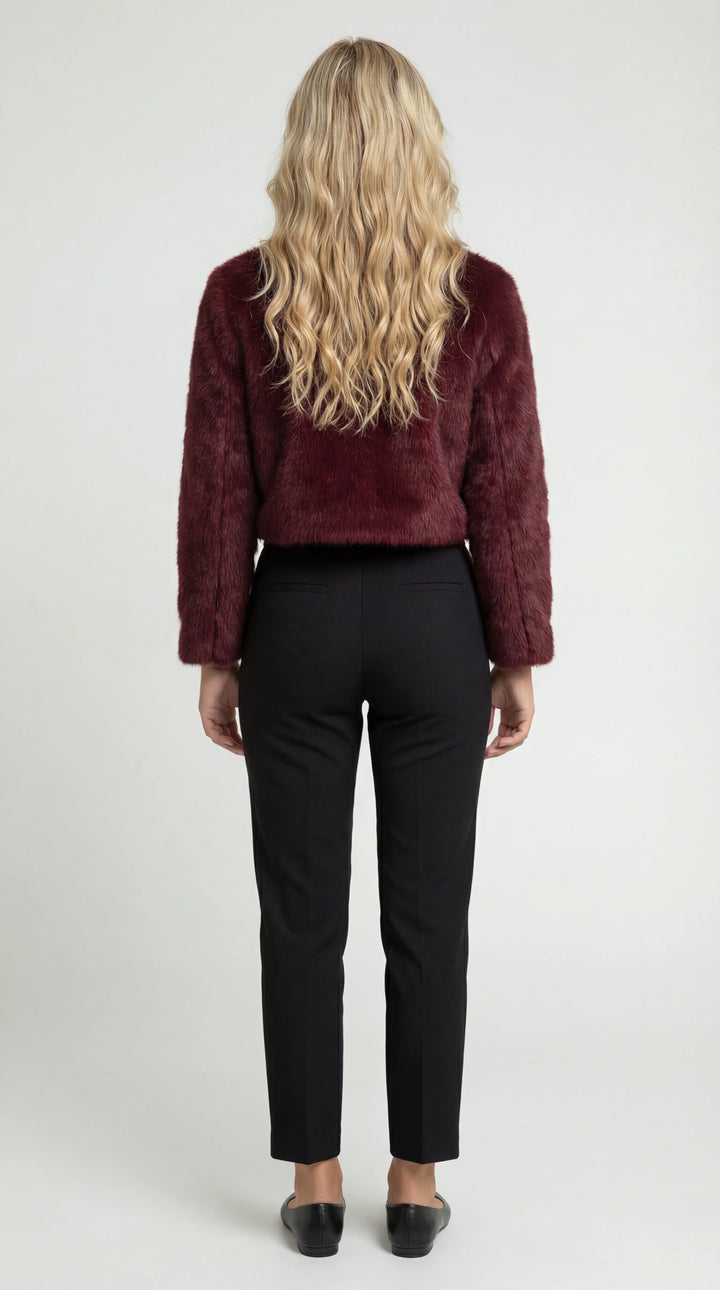 Women's cropped faux fur jacket with round neckline