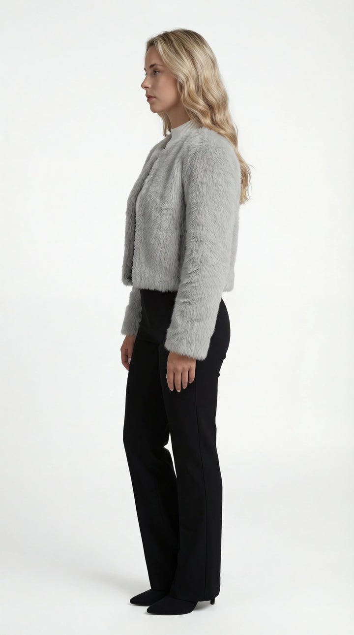 Women's cropped faux fur jacket with round neckline