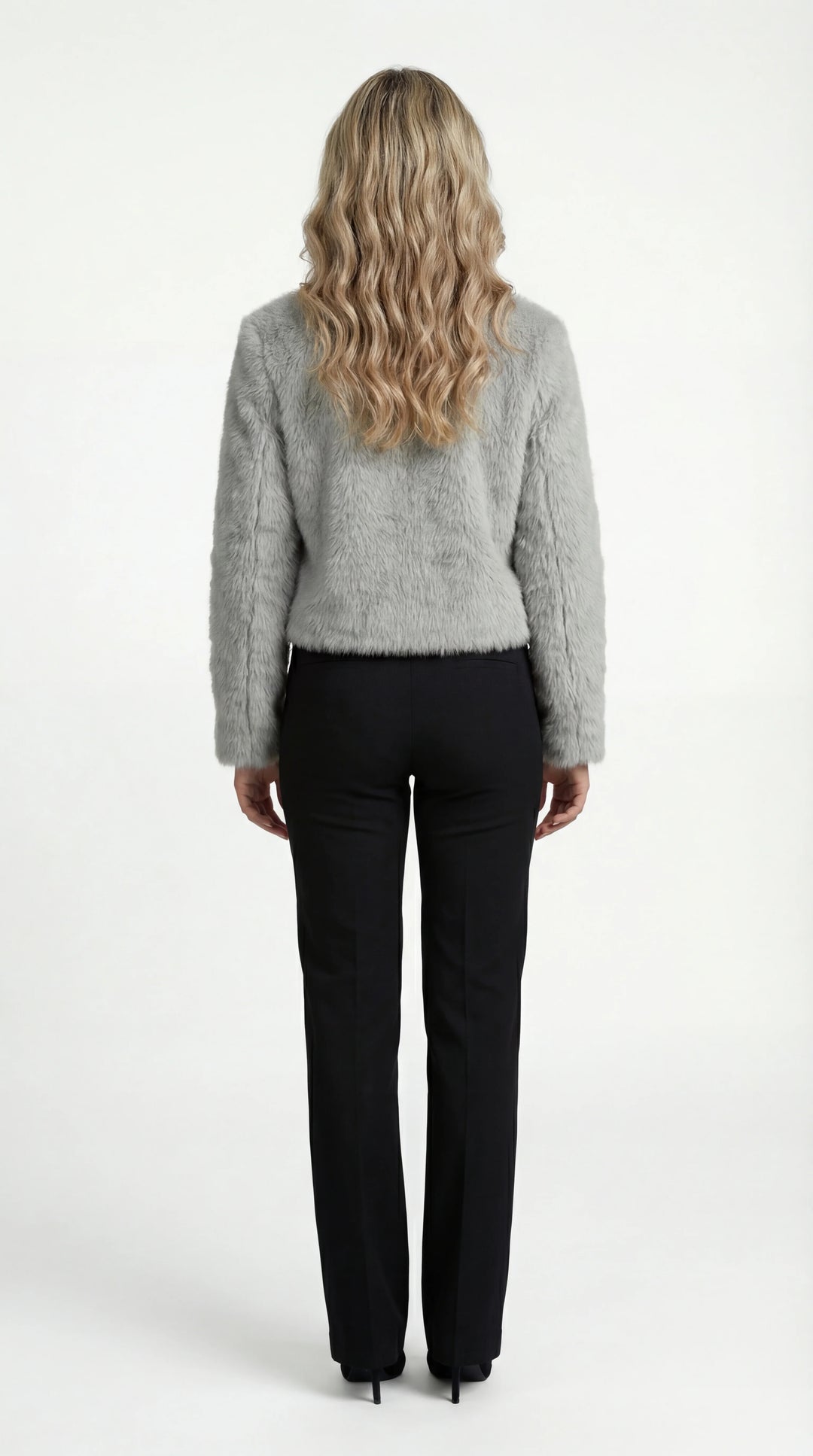 Women's cropped faux fur jacket with round neckline