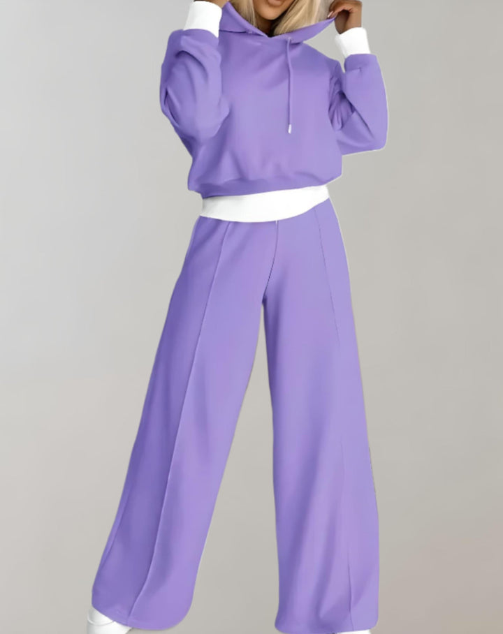 Women's cropped hooded sweatshirt and wide-leg trousers set