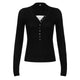 Women's ribbed knit top with long sleeves and button front