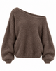 Women's brown off-shoulder jumper with long sleeves and ribbed cuffs