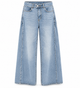 Women's light blue wide leg jeans with button and zip fly