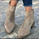 Women's beige ankle boots with metallic studs and mid block heels
