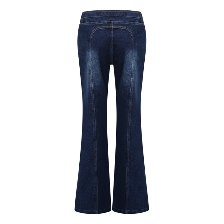 Women's indigo blue denim lace-up co-ord set with cropped jacket and flare trousers