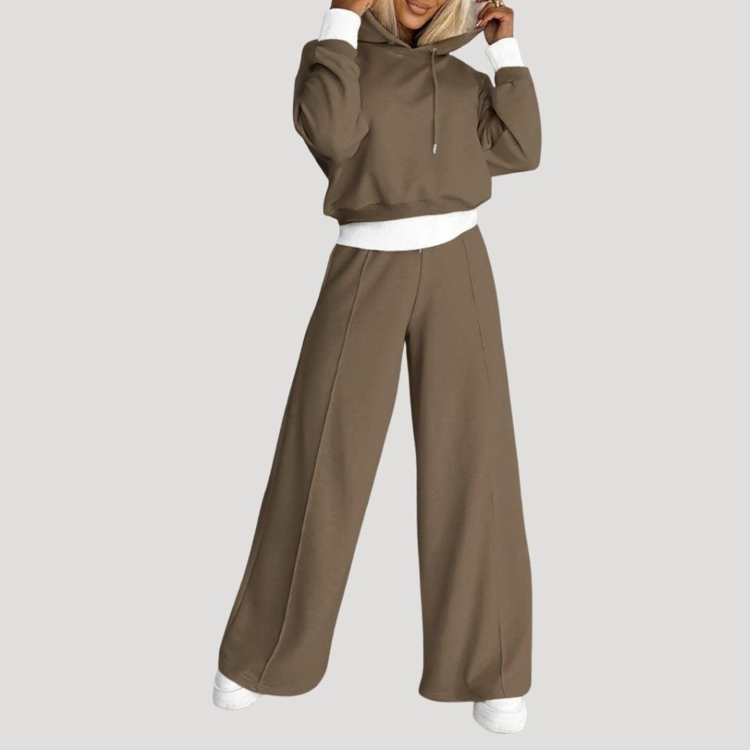 Women's hooded top and wide-leg jogger outfit set