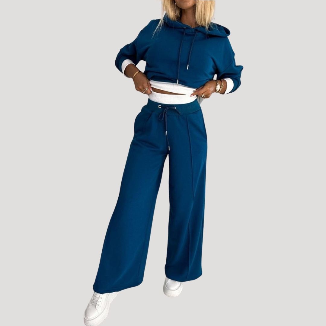 Women's hooded top and wide-leg jogger outfit set