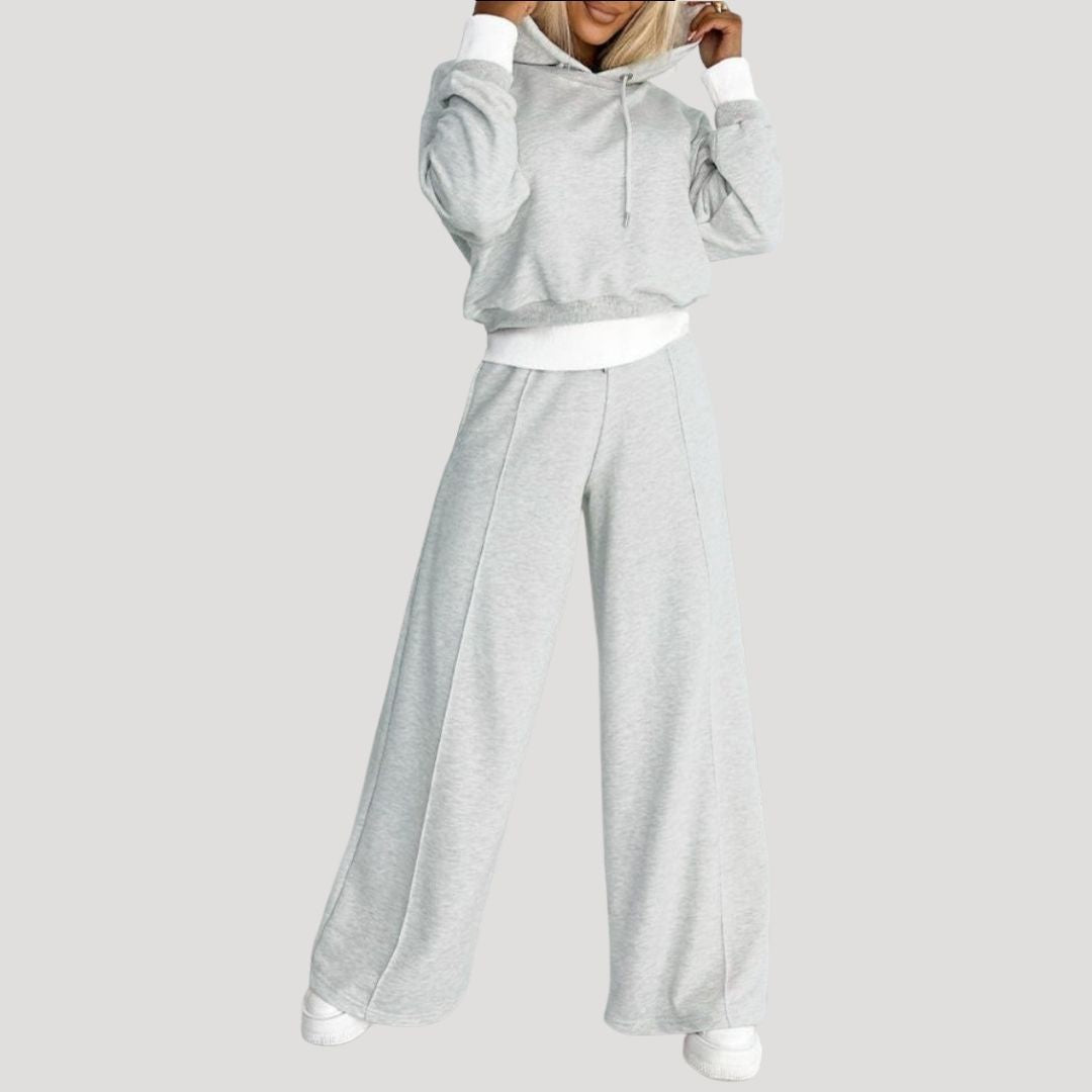 Women's hooded top and wide-leg jogger outfit set