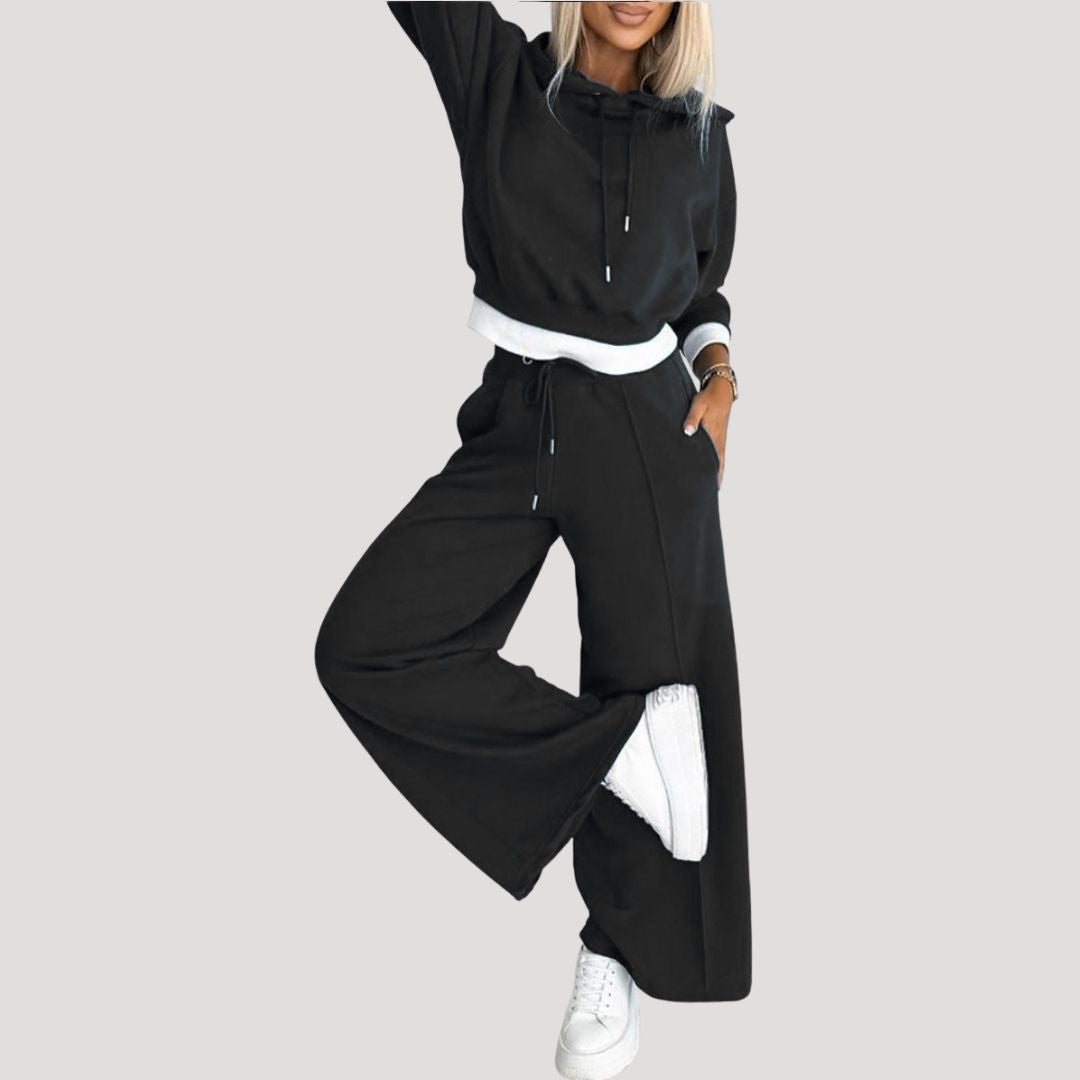 Women's hooded top and wide-leg jogger outfit set