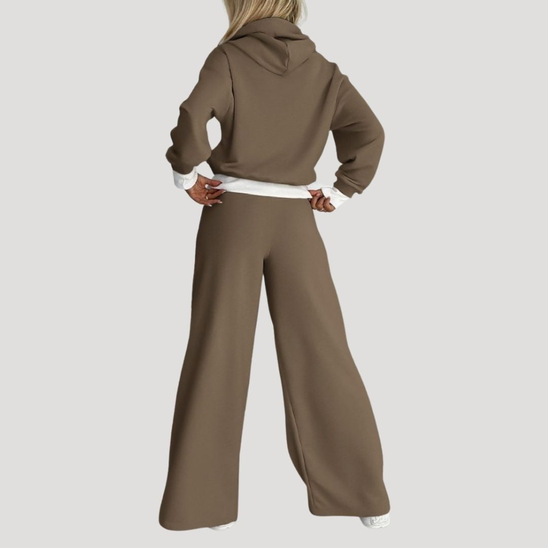 Women's hooded top and wide-leg jogger outfit set